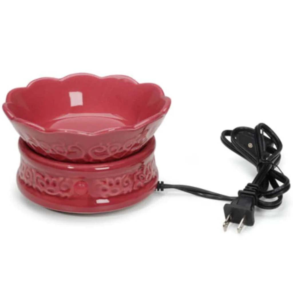 Electric Wax Melter Ceramic Embossed Design Burgundy 