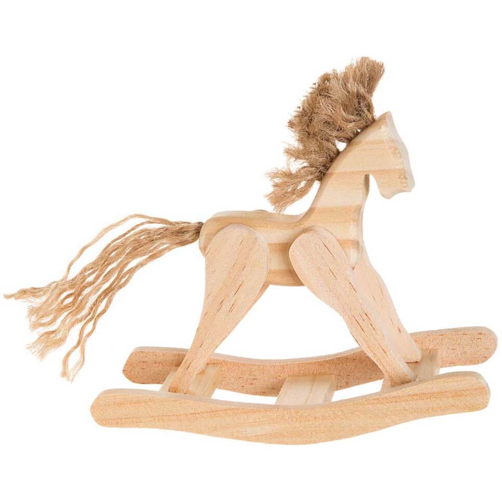 UNFINISH WOOD ROCKING HORSE W/ JUTE 4.625IN 