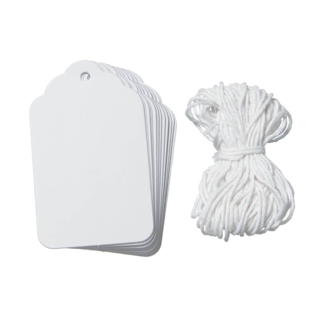 White Tags with String 20pk