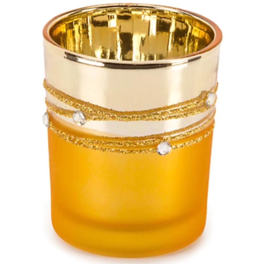 David Tutera Glass Votives Gold Plated with Rhinestones 