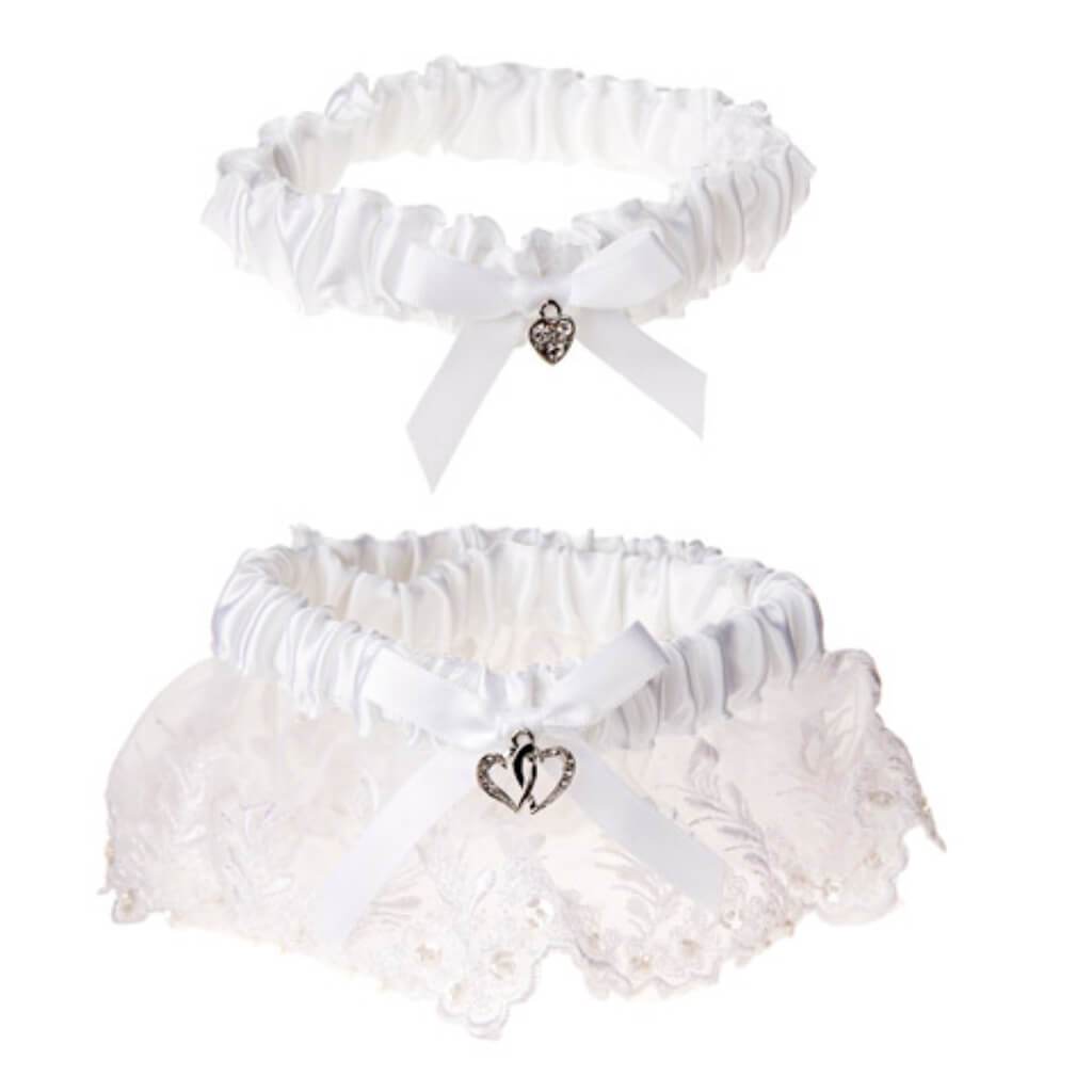 Garter Set Heart Accent White 2 pieces 