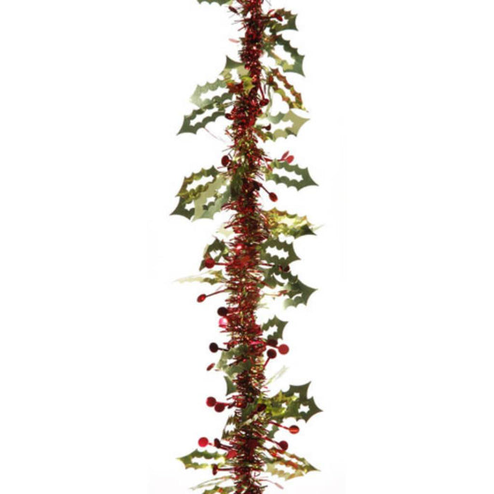 Holly Leaves & Berries Tinsel Garland 15 feet 