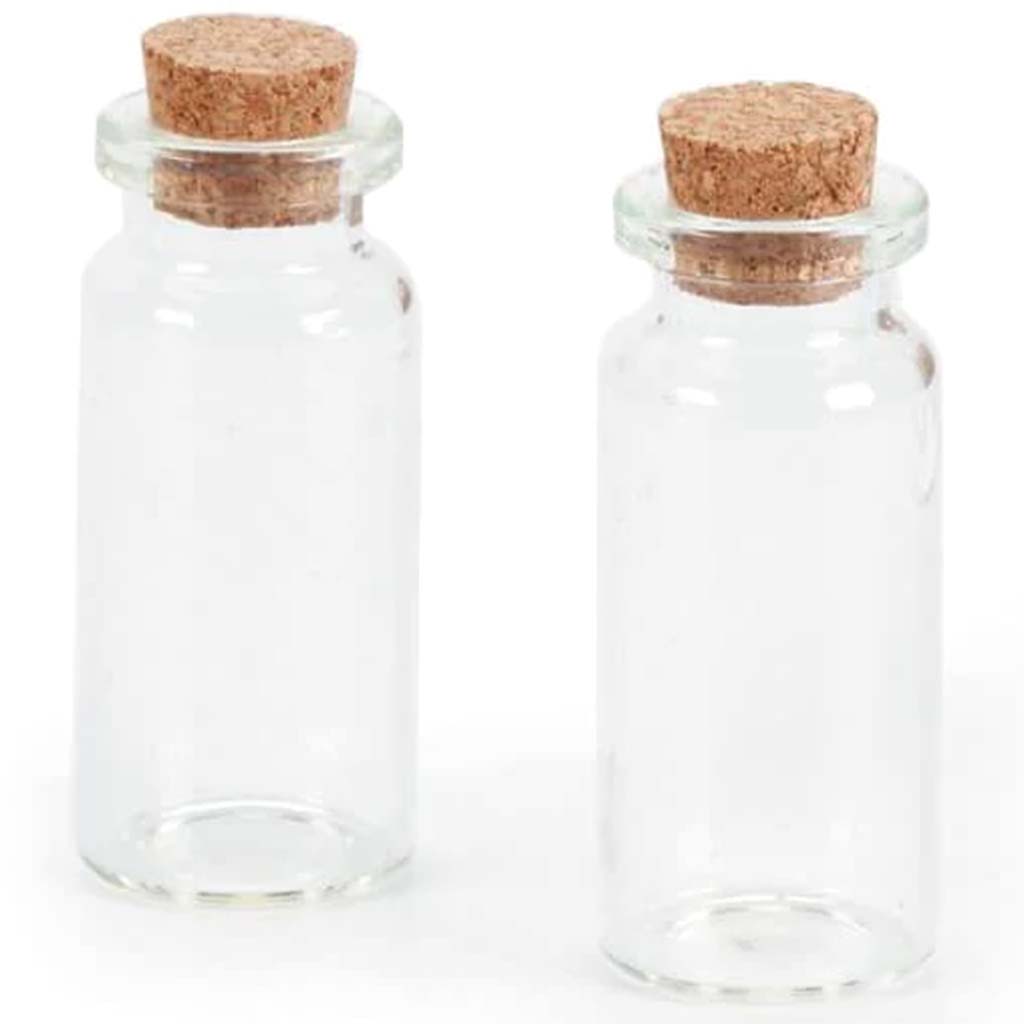 GLASS BOTTLES CLEAR W/CORK .625X1.5IN 2PCS 