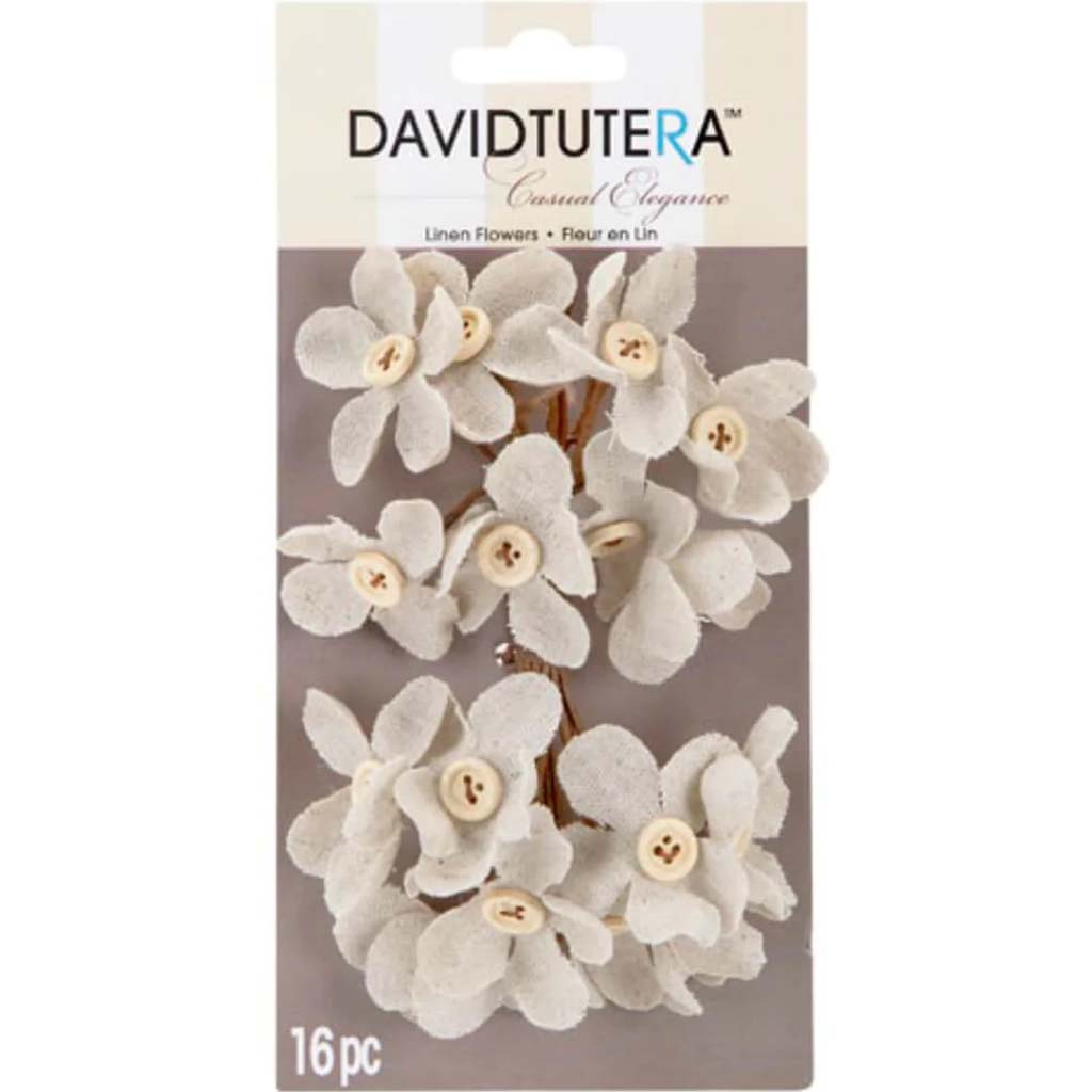 David Tutera Linen Flowers Cream Button Center 16 pieces 