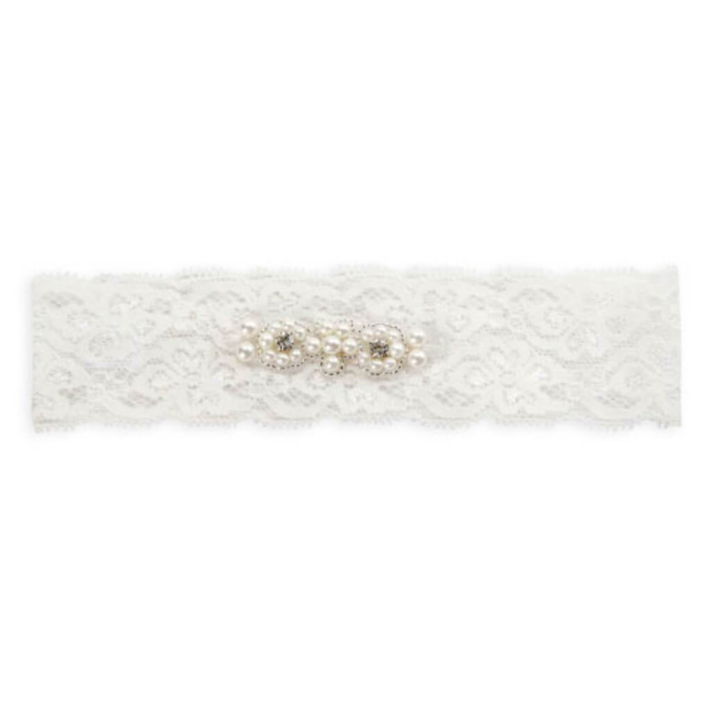 David Tutera Lace Garter White Pearl Stretchable