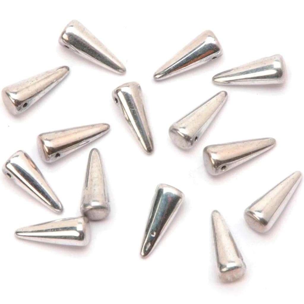 BEADS GLASS CZEZH SPIKES 5X13MM SILVER 