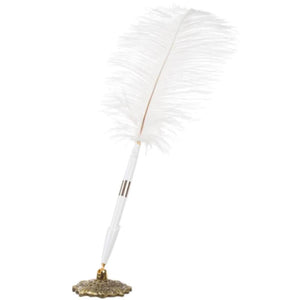 Feather Pen and Holder White 