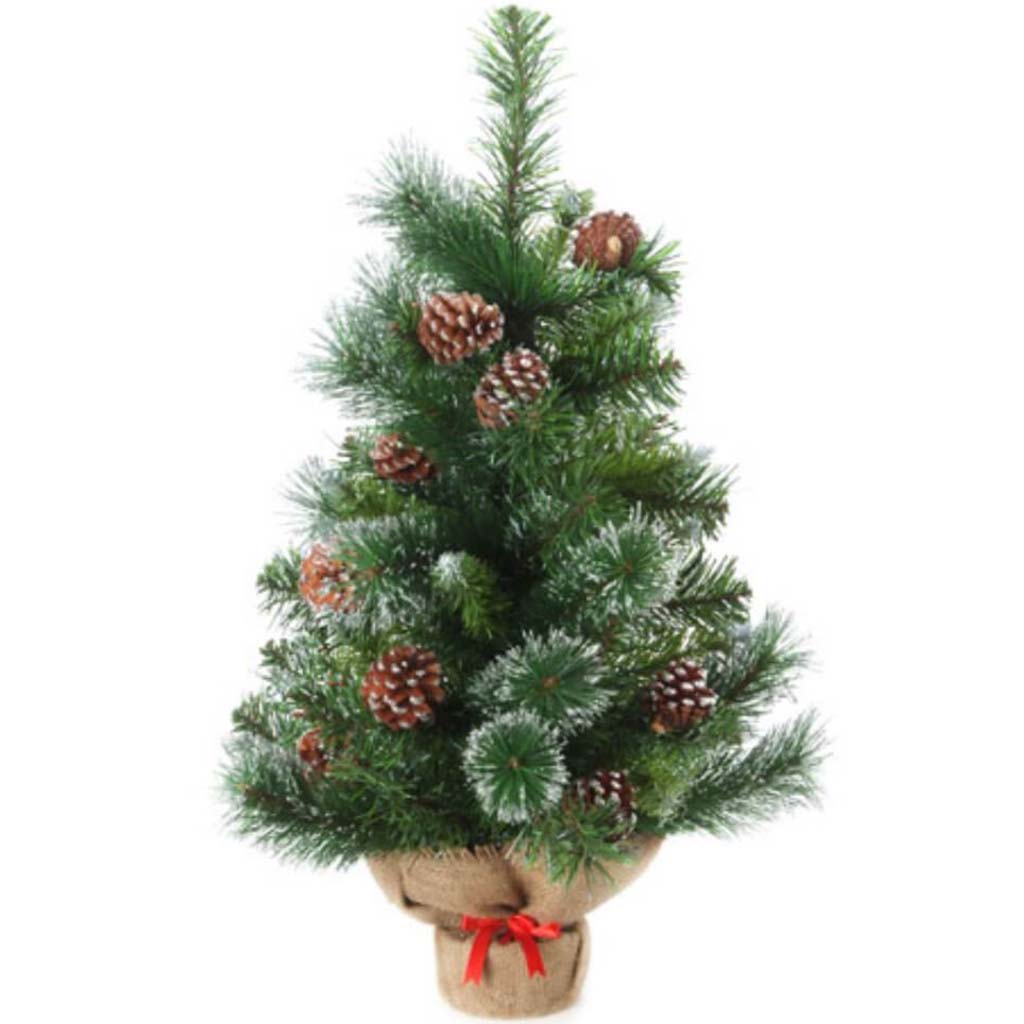 Mini Decorated Christmas Tree Glittered Pine with Burlap Base, 18 inches 