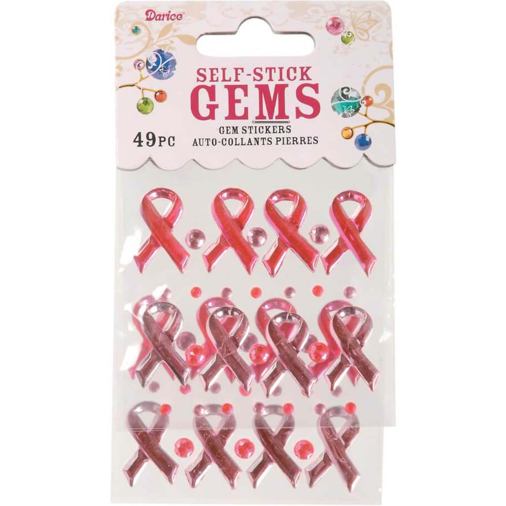 RHINESTONES STICK ON BREAST CANCER AWARENESS PINK 49PCS 