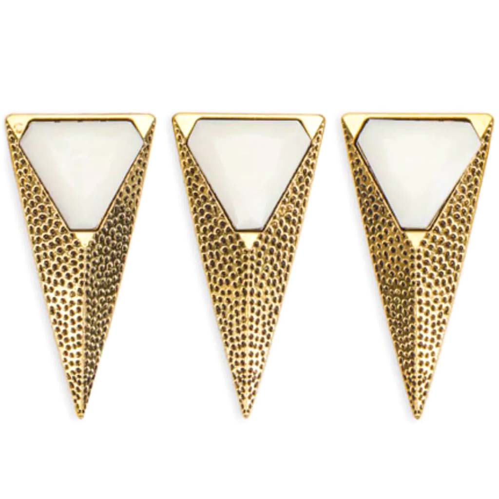 Connectors Long Triangle White and Antique Gold 1 x 2 inches 3 pieces 