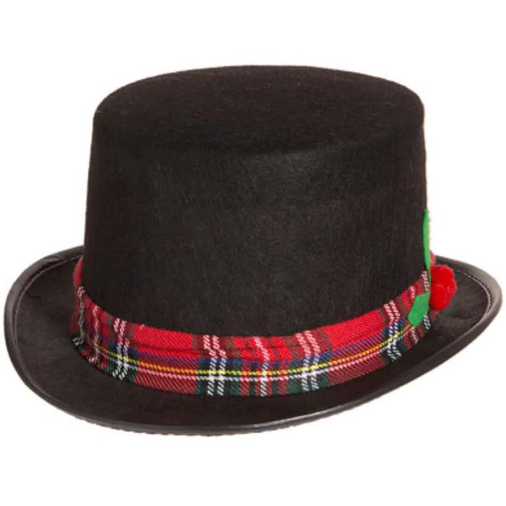 Felt Top Hat with Plaid Ribbon 