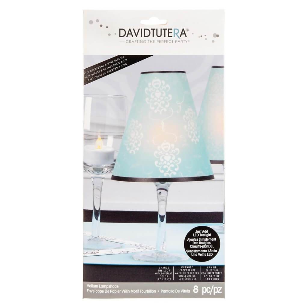 VELLUM SHADE DAMASK LIGHT BLUE W/WHITE 8PCS 