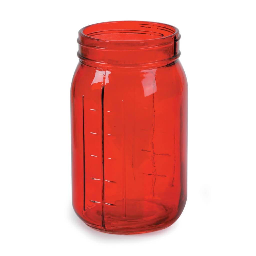 GLASS MASONJAR TRANSPARET RED 3.5X6.5IN 