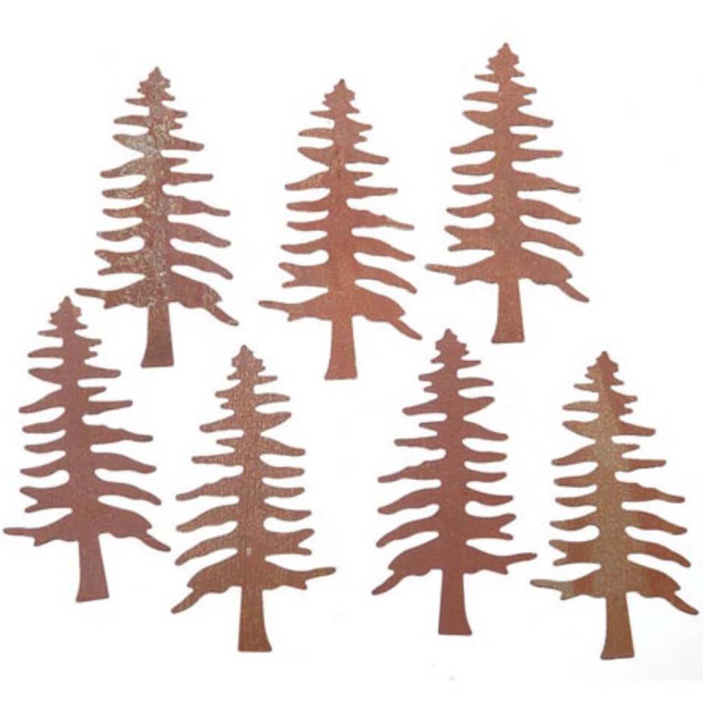 Rusted Pine Tree Metal Cut Outs 2 inches 7pcs 