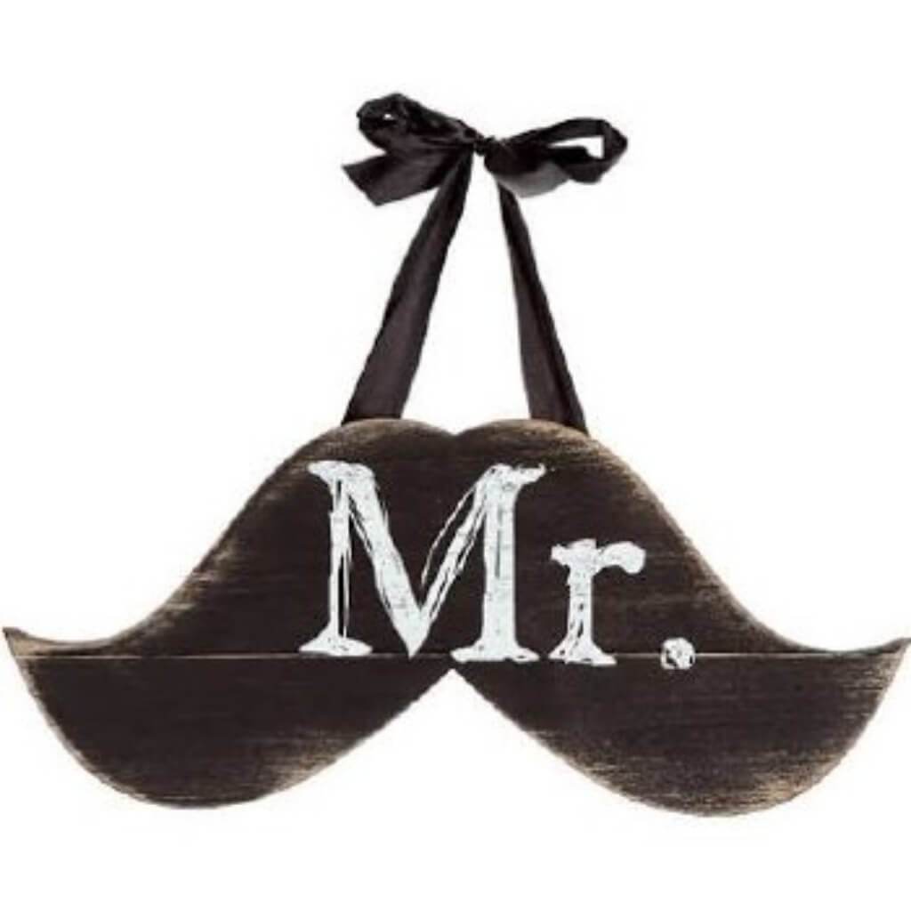 Mr. Wall Plaque with Ribbon Hanger MDF Mustache Black 15.5 x 7 inches 