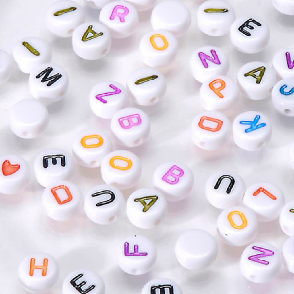 Acrylic Alphabet Beads Round White with Colored Letters 7mm 250 pcs 