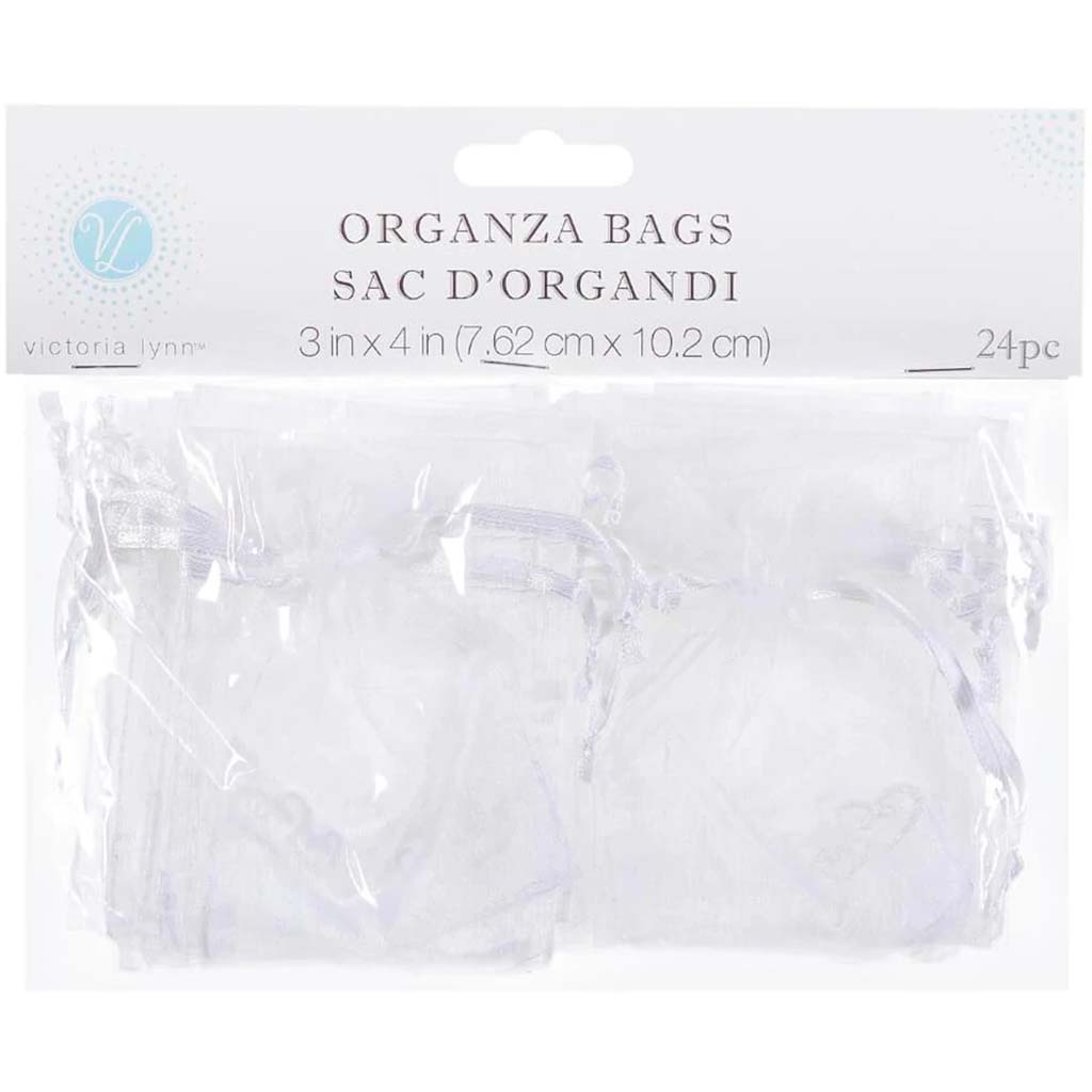 ORGANZA BAG W/ HEART WHITE IRIDECENT 24PCS 3X4IN 