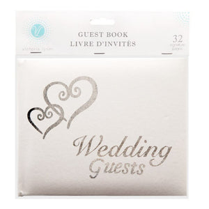 Guest Book Silver Lettering and Hearts White