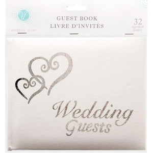 Guest Book Silver Lettering and Hearts White 
