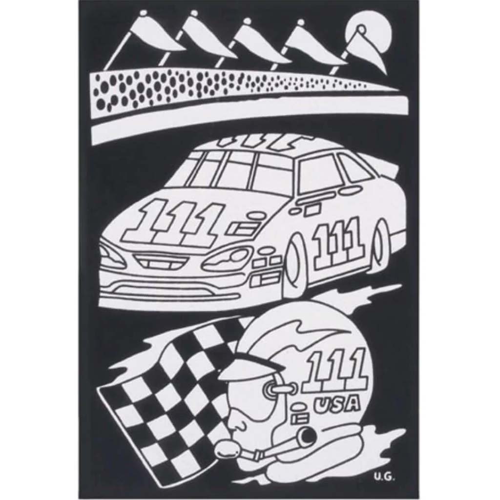 Velvet Color-In Poster with Markers Race Car 