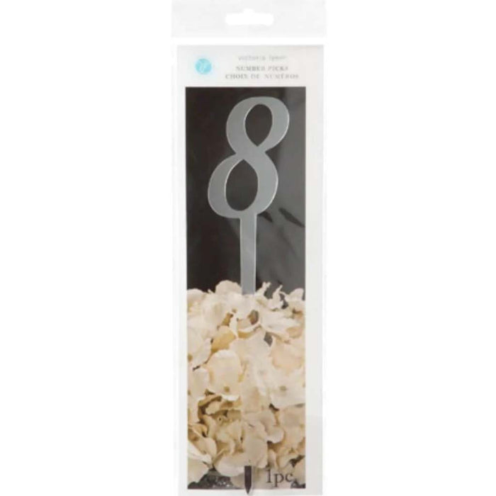 Mirrored Number on a Stick Number 8 Silver 9 inches 