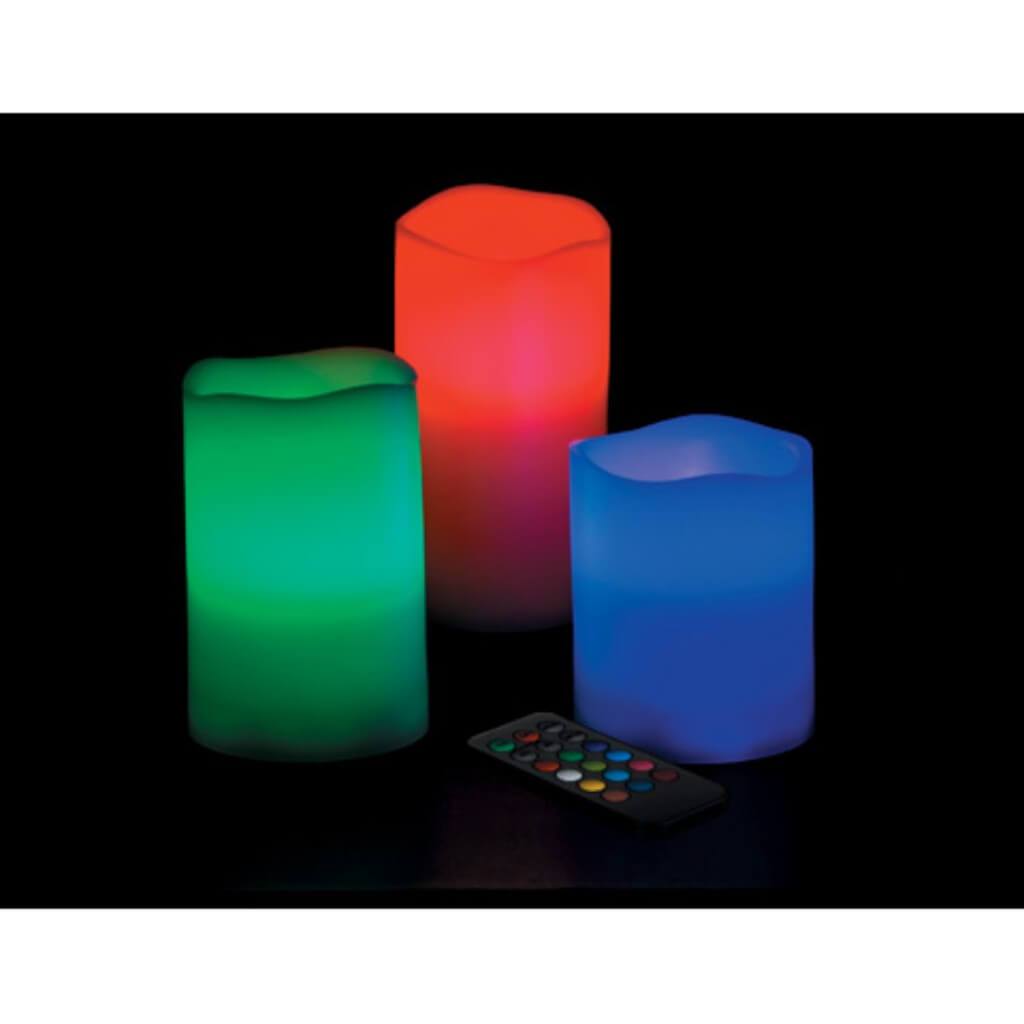 Color-Changing LED Candle Set w/ Remote 12 Color Choices Assorted Sizes 4 pieces 