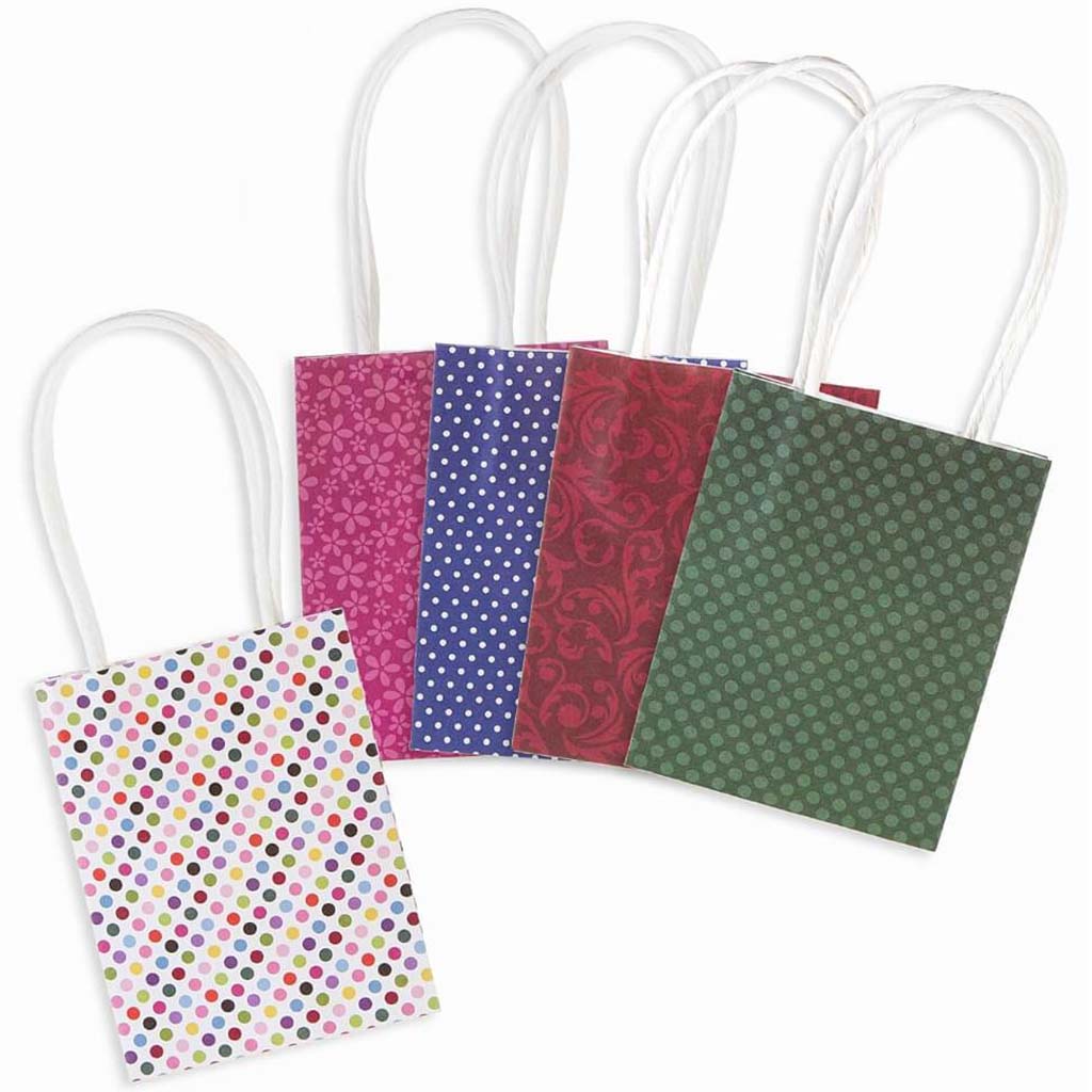 PAPER GIFT BAG BRIGHT PATTERNS .875X5IN 5PCS 