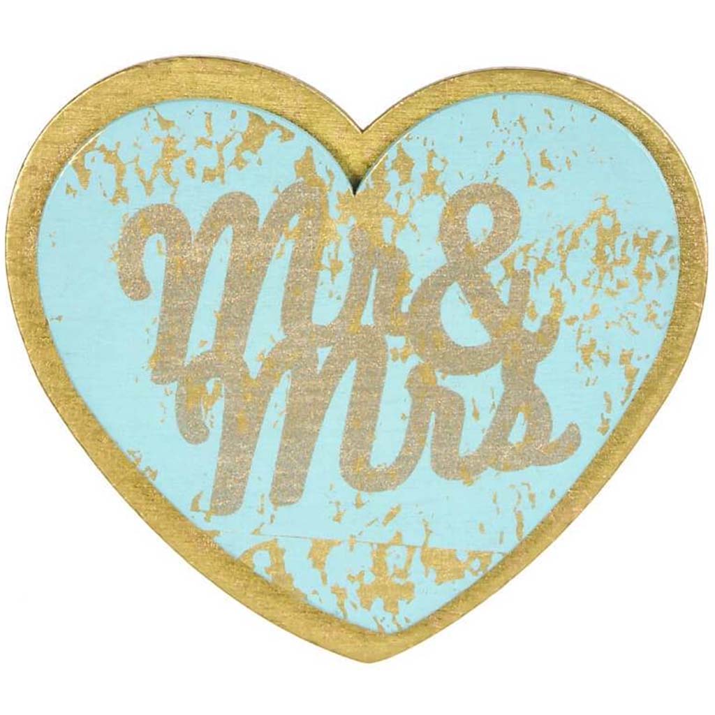 PANTED WOOD SHAPE MR. &amp; MRS HEART 