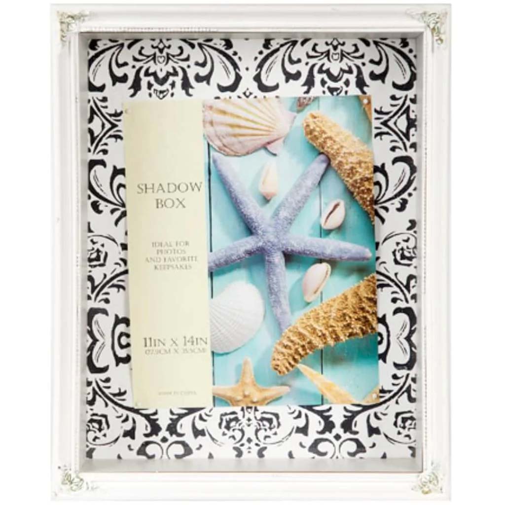 Shadow Box with Ornate Corners White 11 x 14 inches 