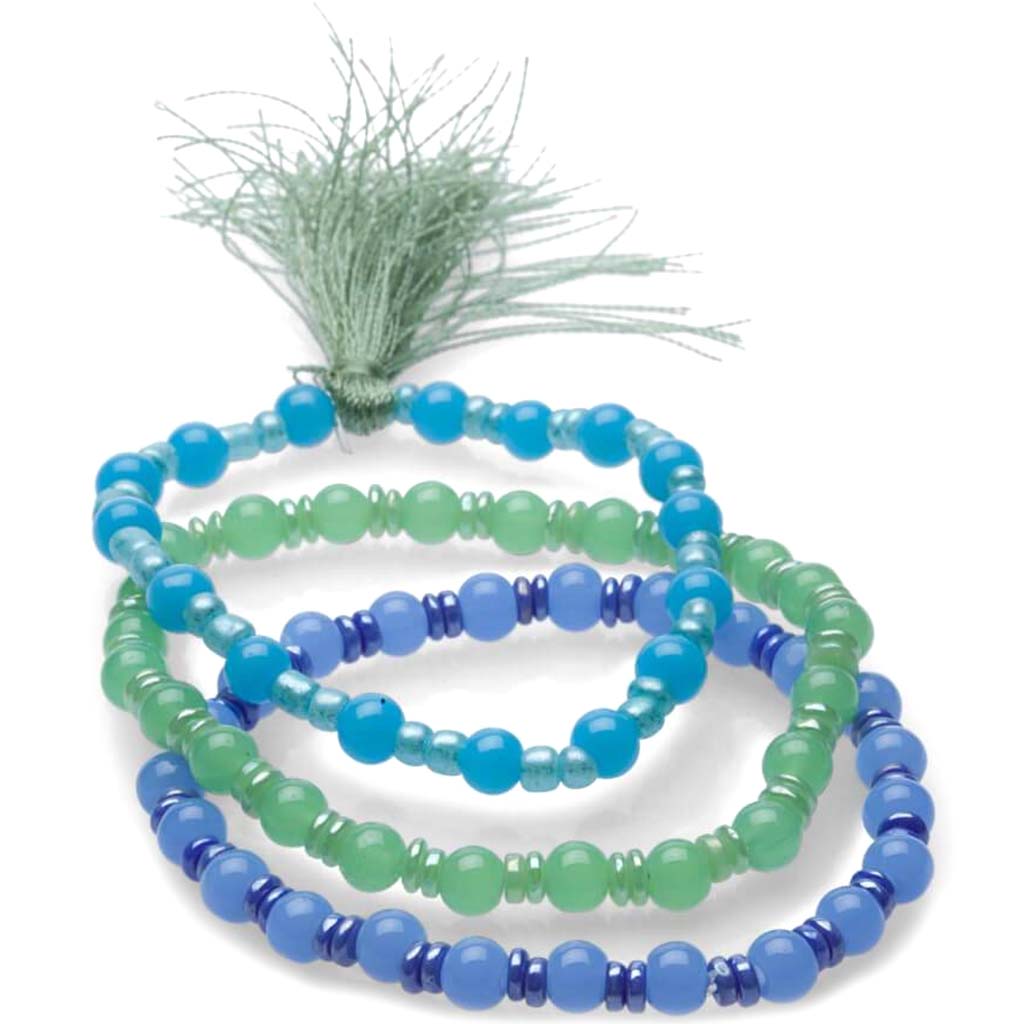 BRACELET GLASS BLUE/GREEN TASSEL MIX 3PCS 7.5IN 