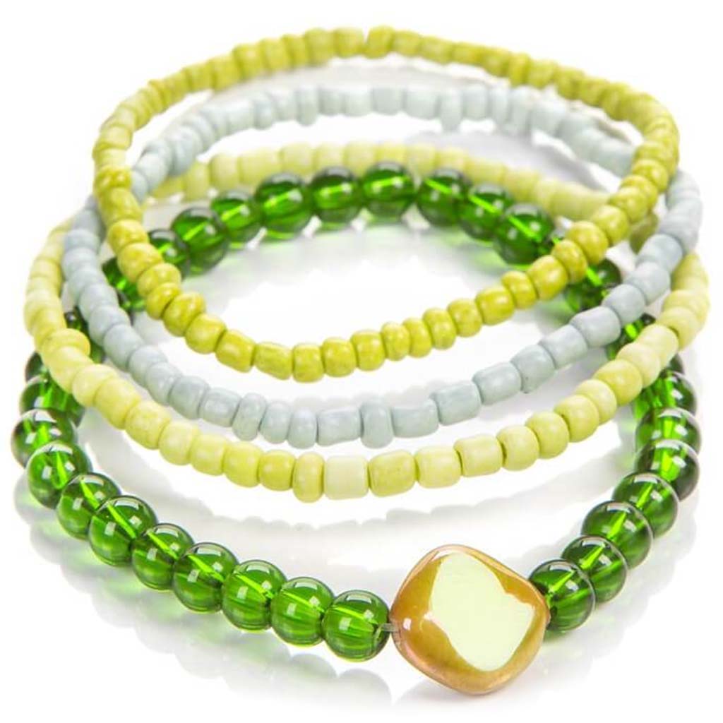 BRACELET GLASS MATE GREEN 4PCS 7.5IN 