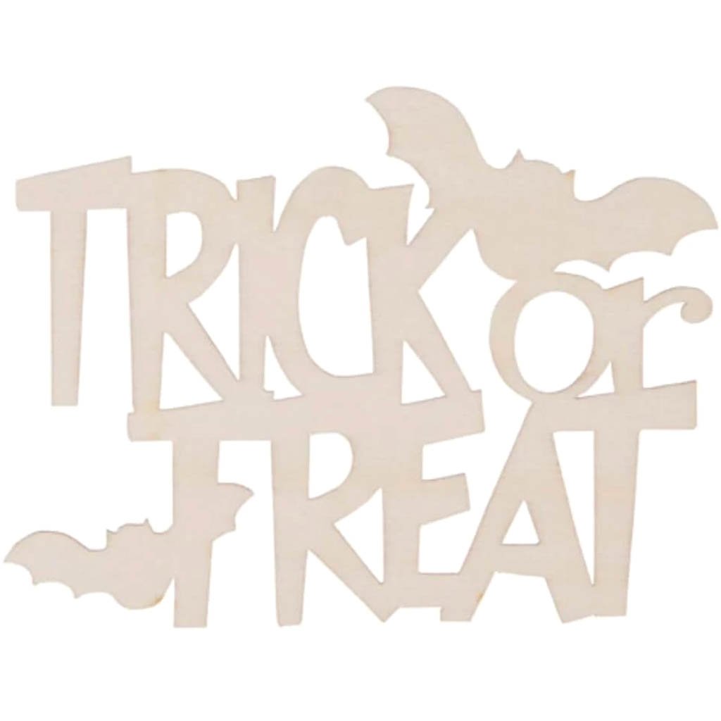 Laser Cut Trick or Treat Wood Cutout Unfinished 5 x 3.25 inches 
