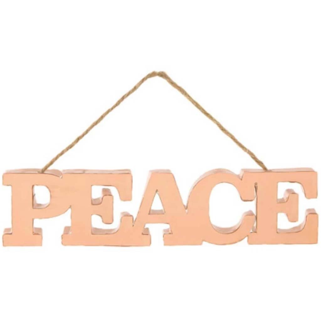 Peace Copper Word Ornaments with Jute Hanger 