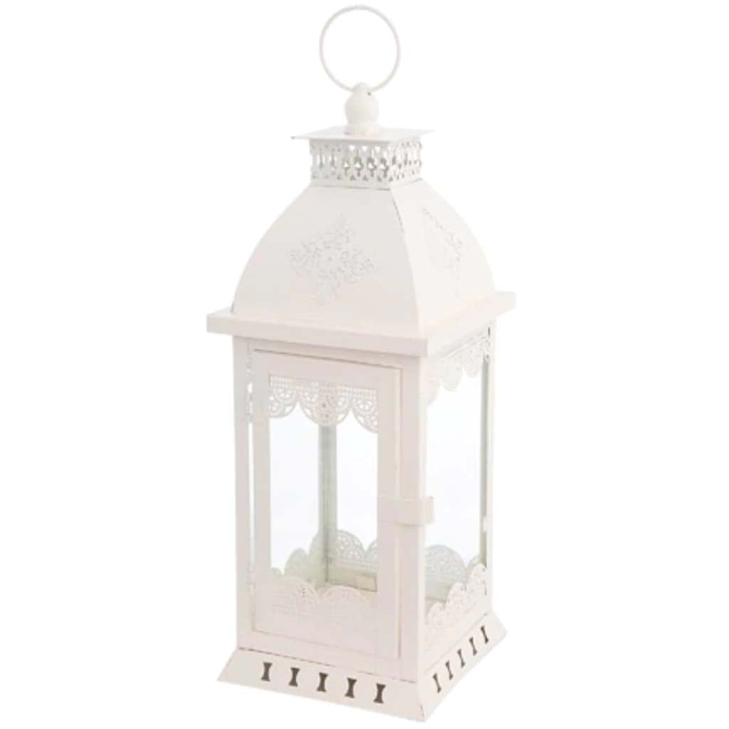 DECORative Metal Lantern with Hanger: White, 4.75 x 14 inches 