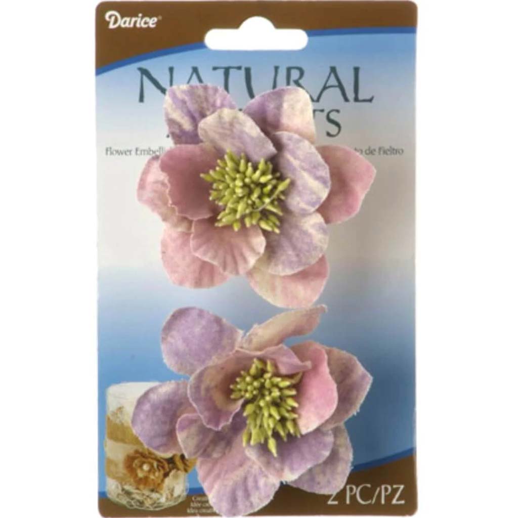 Purple Linen Flower Clips: 2.5 inches 2 pieces 