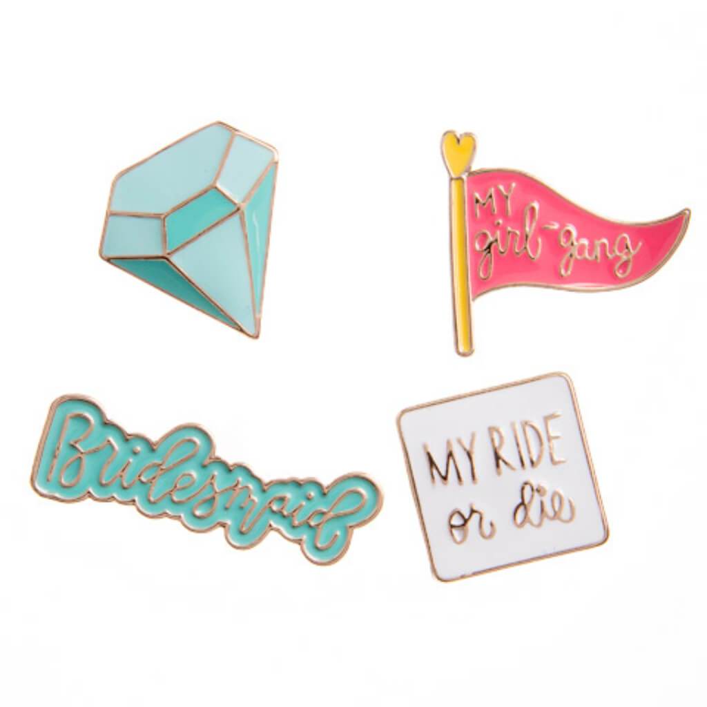 Happy Jackets™ DECORative Enamel Pins Bridal Party Theme 4 pieces 