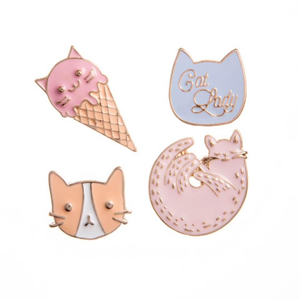 Happy Jackets™ DECORative Enamel Pins Cats Meow Theme 4 pieces 