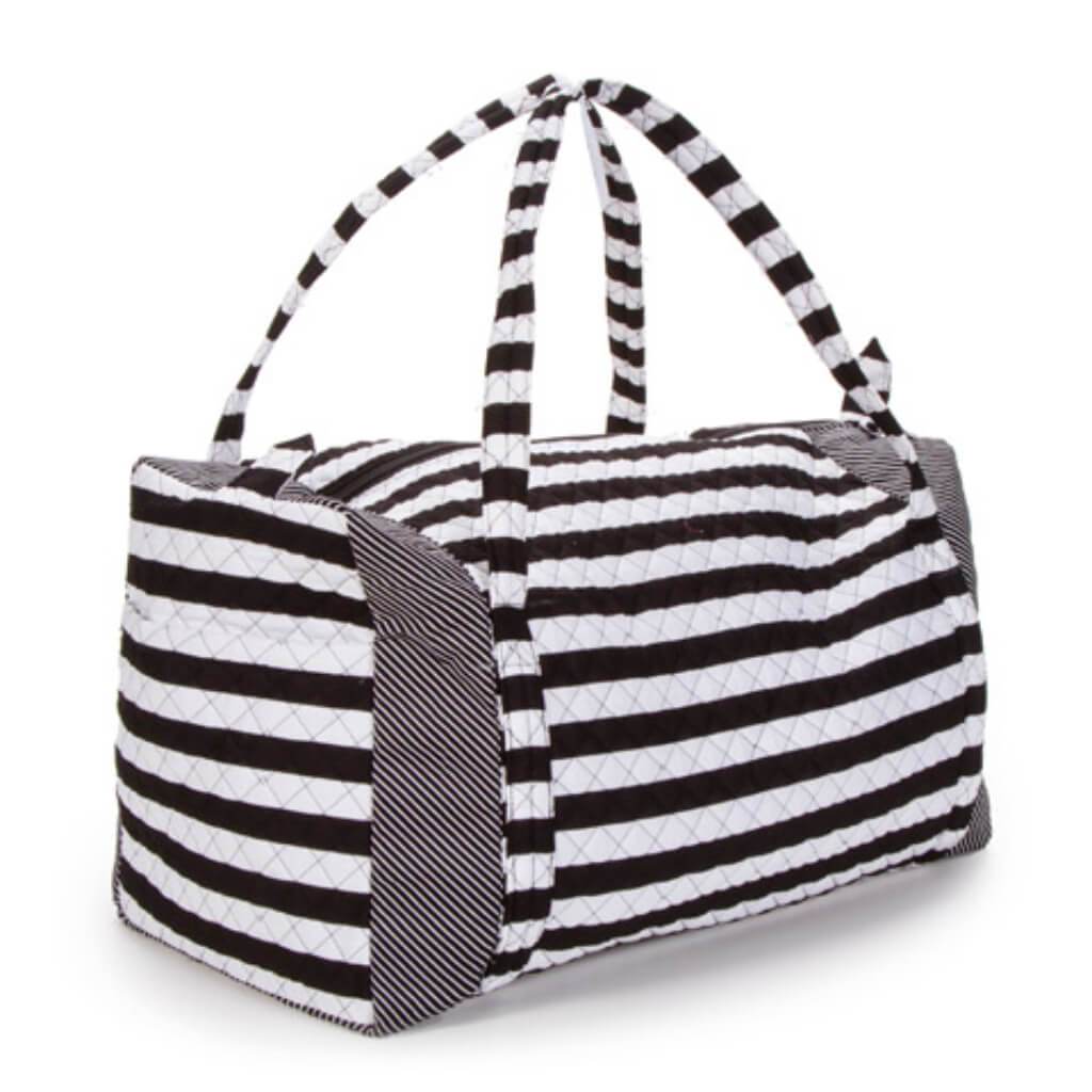 QUILTED FABRIC DUFFLE BAG FABRIC BLACK &amp; WHITE STRIPES 