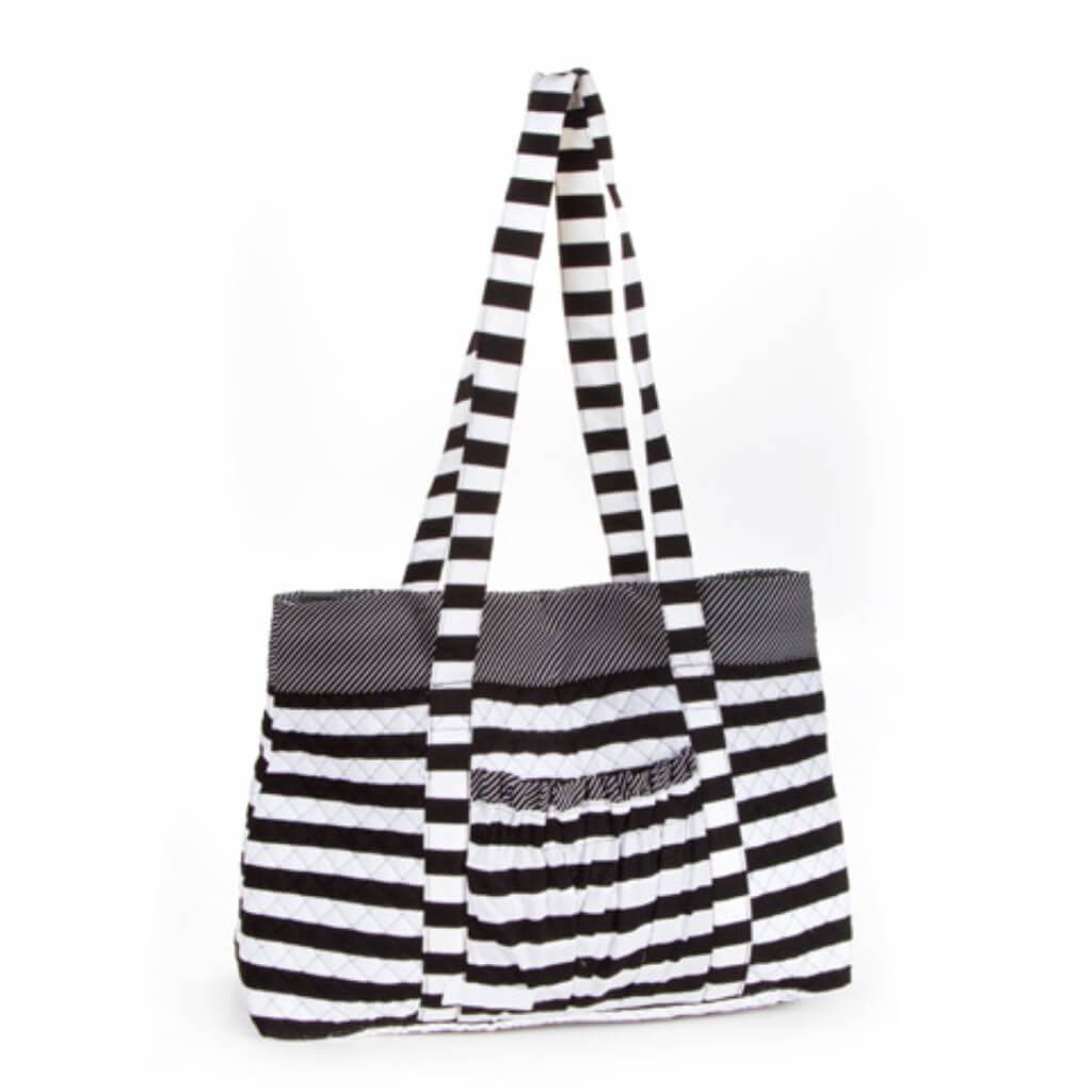 QUILTED FABRIC TOTE BAG BLACK &amp; WHITE STRIPES 