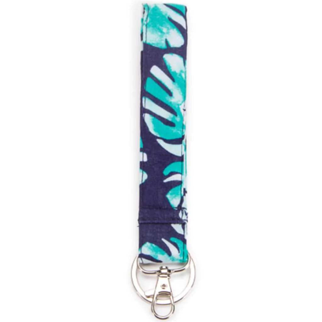 FABRIC LANYARD NAVY &amp; GREEN PALM LEAVES 7.5IN 