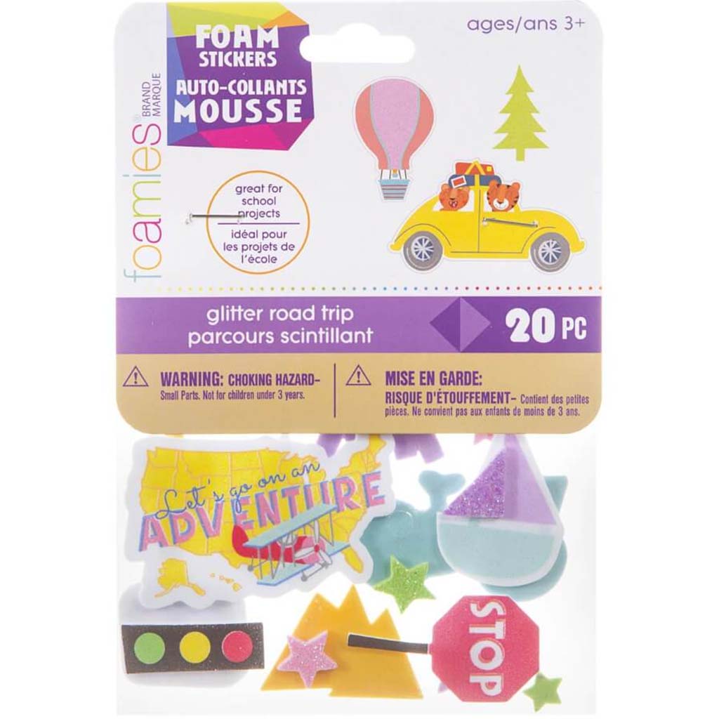 FOAM STICKER GLITTER ROADTRIP ASSORTED 20PCS 