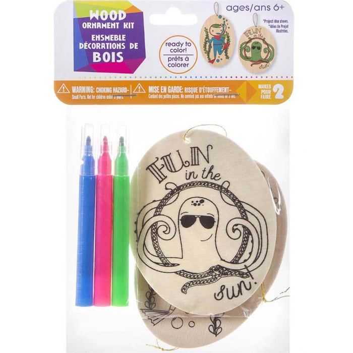 WOOD COLORIN ORNAMENT 2PCS SCUBA & OCTOPUS 