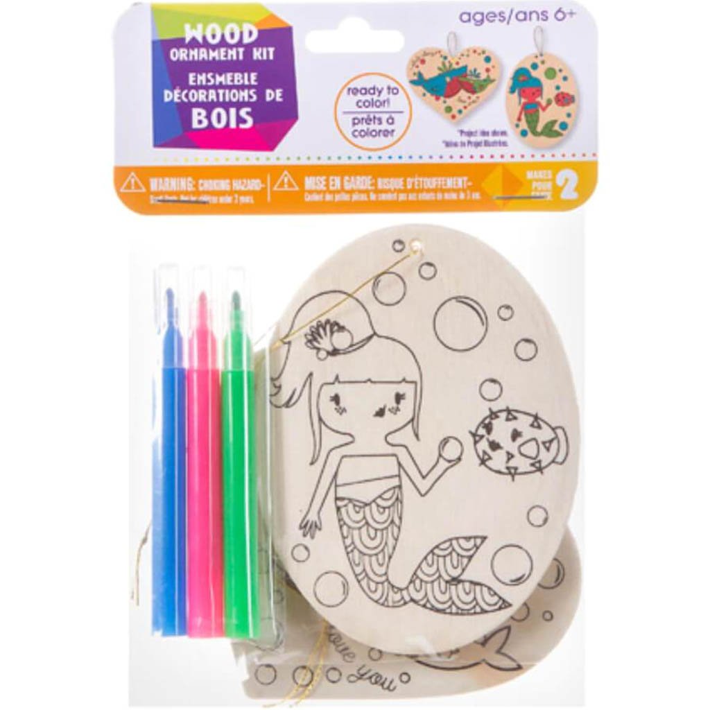 Whale and Mermaid Color-In Ornaments: Wood 3.25 to 4 in Makes 2 