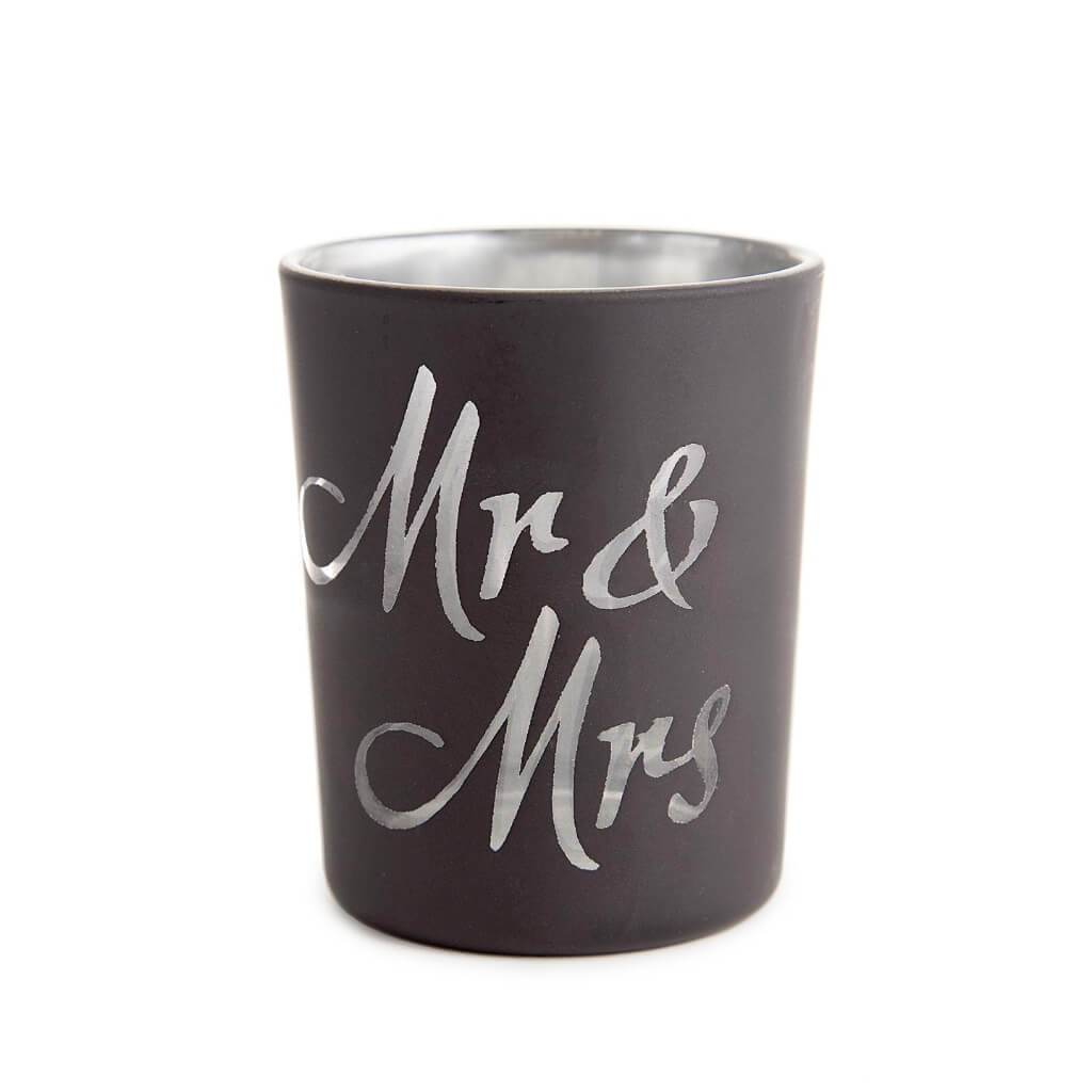 CANDLE HOLDER MR AND MRS BLACK &amp; SILVER 