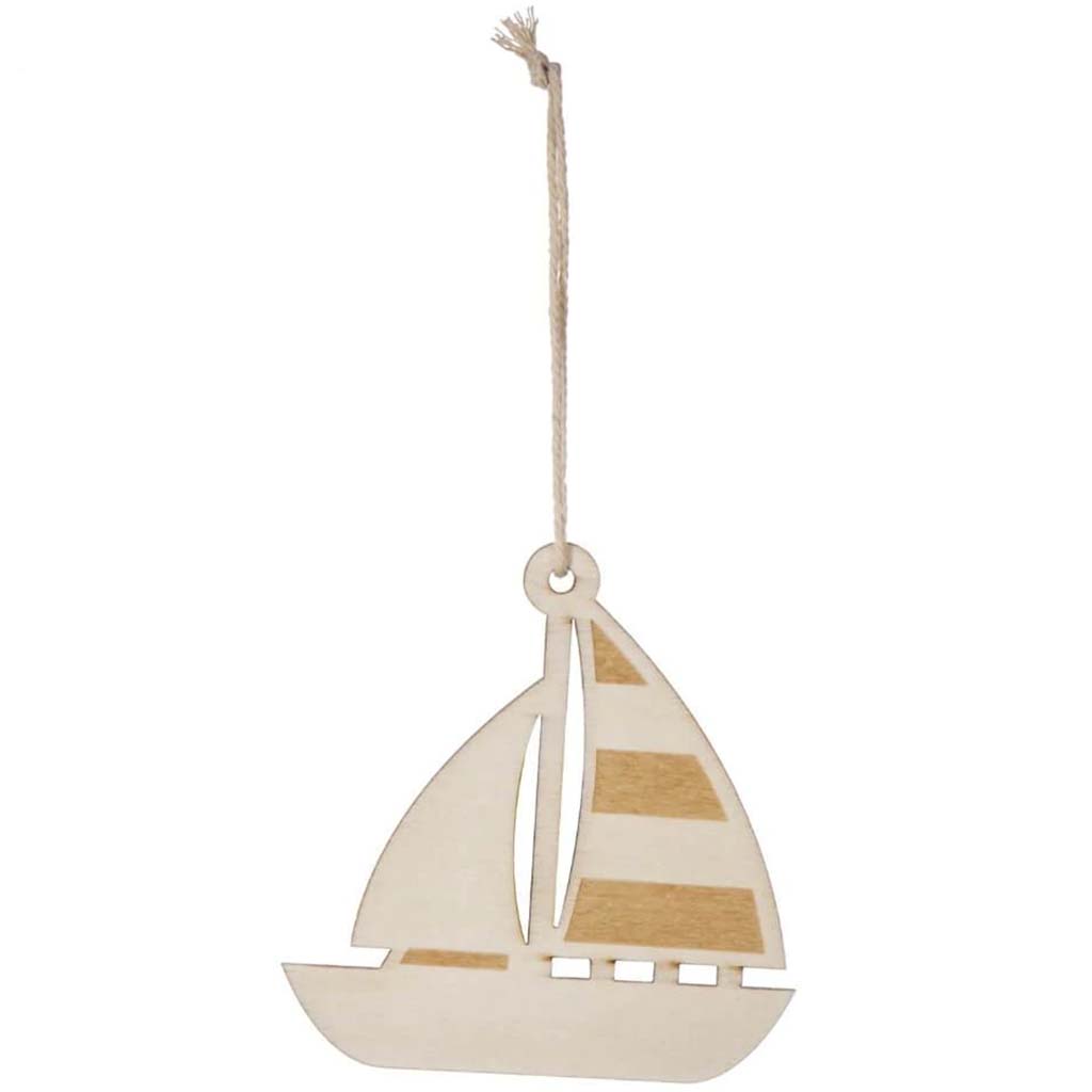 UNFINISH WOOD ORNAMENT SAILBOAT 3.5X3.5 