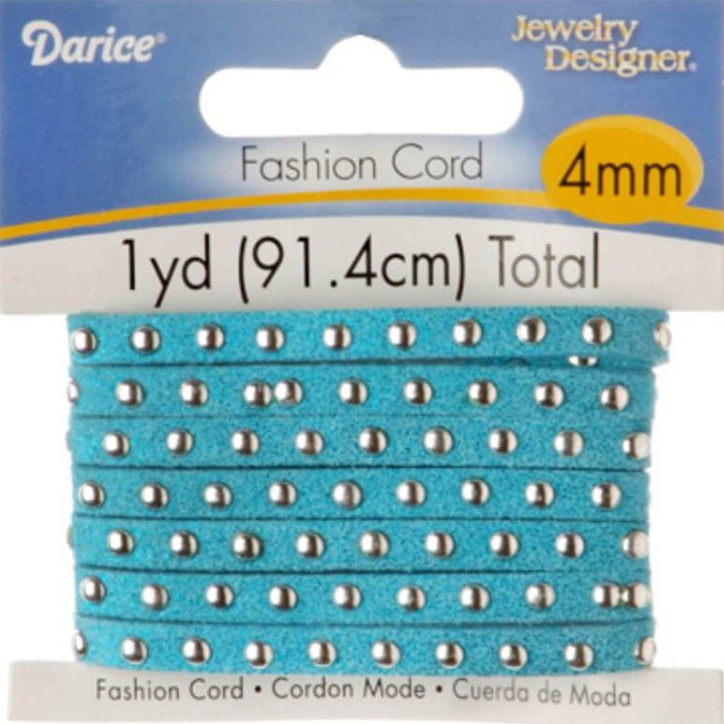 Suede Cord Studded Metallic Aqua and Silver 1 yard 