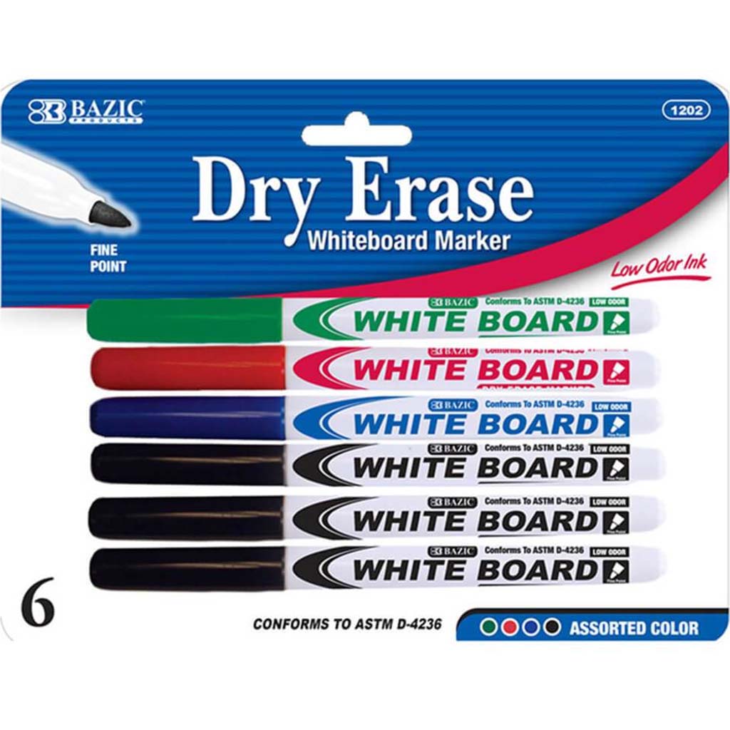 Fine Tip Dry Erase Marker Assorted 6pcs 