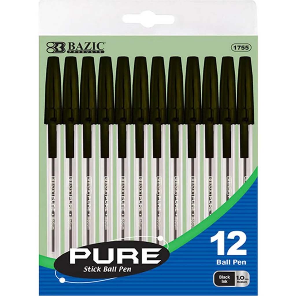 Pure Black Stick Pen 12pcs 