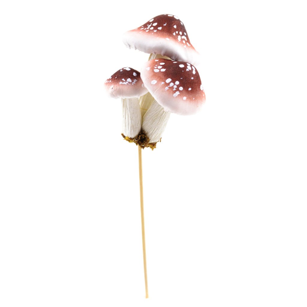 Foam Mushroom W/Moss On Stick 8.5in Brown 