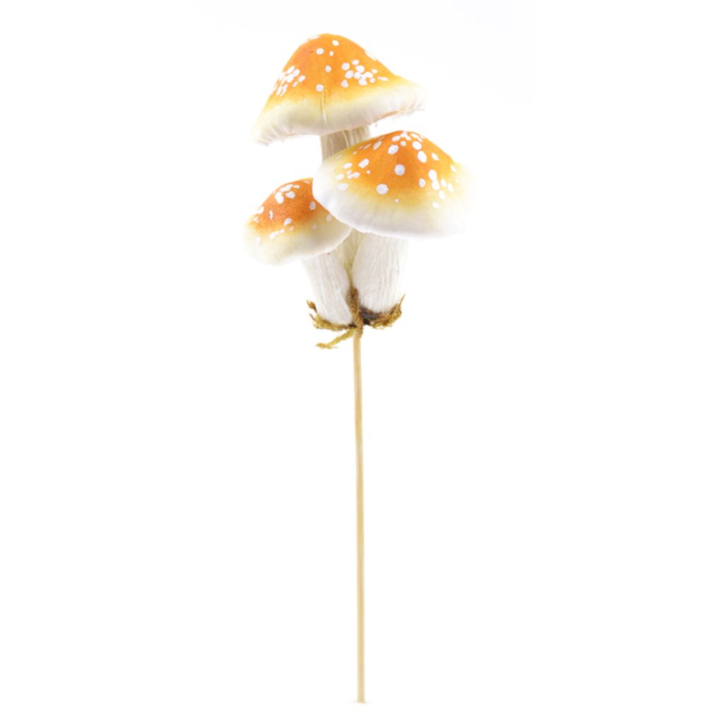 Foam Mushroom W/Moss On Stick 8.5in Gold 